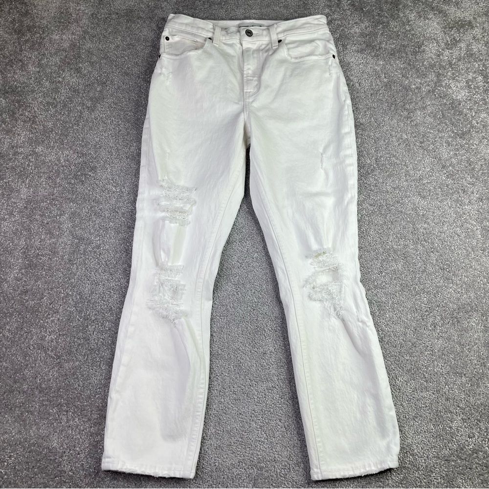 Abercrombie & Fitch Mom Jeans Women's 26 White Straight High Rise Ripped